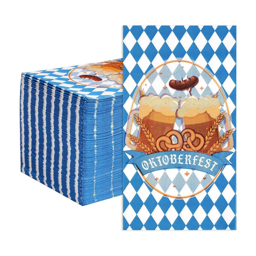 100 Pcs Oktoberfest Paper Napkins 3-Ply Disposable Bavarian Blue and White Checkered Napkins Oktoberfest Luncheon Beverage Napkins for Oktoberfest Decorations Party Supplies Beer Holiday Table Decor