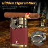 XIFEI Cigar Torch Lighter, Refillable Desktop Butane Lighter Windproof 4 Jet Flame, Cigar Holder Cigar Accessories, Adjustable Flame Rocker Arm Lighters Gift for Men (Red) view 3