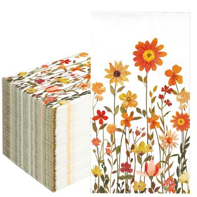 50 Pcs Fall Floral Guest Napkins Disposable Autumn Paper Hand Towels 3 Ply Thanksgiving Watercolor Wildflower Dinner Napkins for Harvest Wedding Birthday Flower Themed Party Supplies, 4.3 x 7.9 Inch