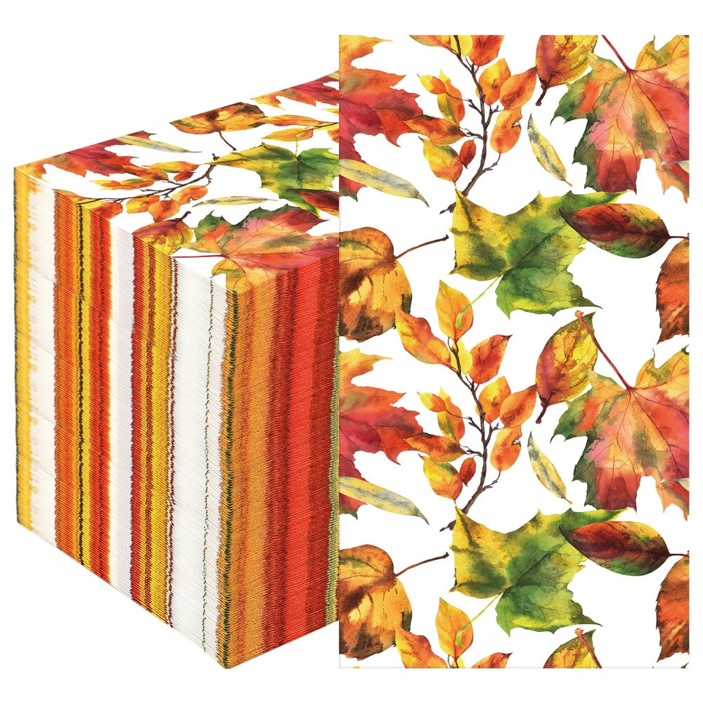 100 Pcs Fall Guest Napkins Maple Leaves Paper Dinner Napkins Thanksgiving Disposable Bathroom Hand Towels Autumn Decorative Party Napkin for Home Kitchen Bathroom Party Supplies, 4.3 x 7.8 Inch