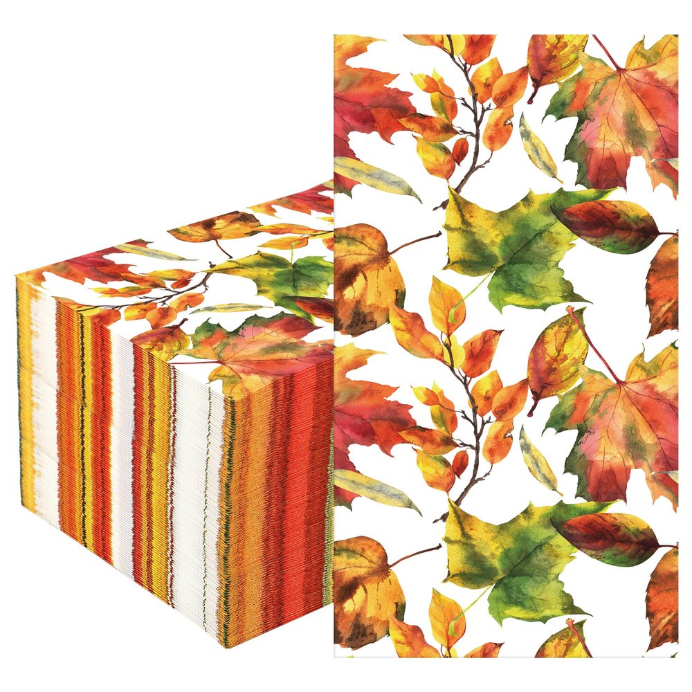 50 Pcs Fall Guest Napkins Maple Leaves Paper Dinner Napkins Thanksgiving Disposable Bathroom Hand Towels Autumn Decorative Party Napkin for Home Kitchen Bathroom Party Supplies, 4.3 x 7.8 Inch