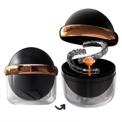 AARAINBOW Large Denture Case with Strainer Basket, Clear Retainer Cleaner and Storage Box for Travel, Mouth Guard Cleaning Case, Braces Holder Cup (Black)