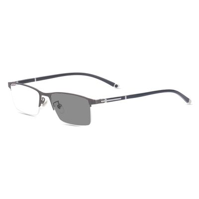 HELES Men's Business Metal & TR Half Rim Photochromic Grey Reading Glasses Single Vision Outdoor Sunglasses Readers UV400 -Gunmetal||Plano Lens(0.00)
