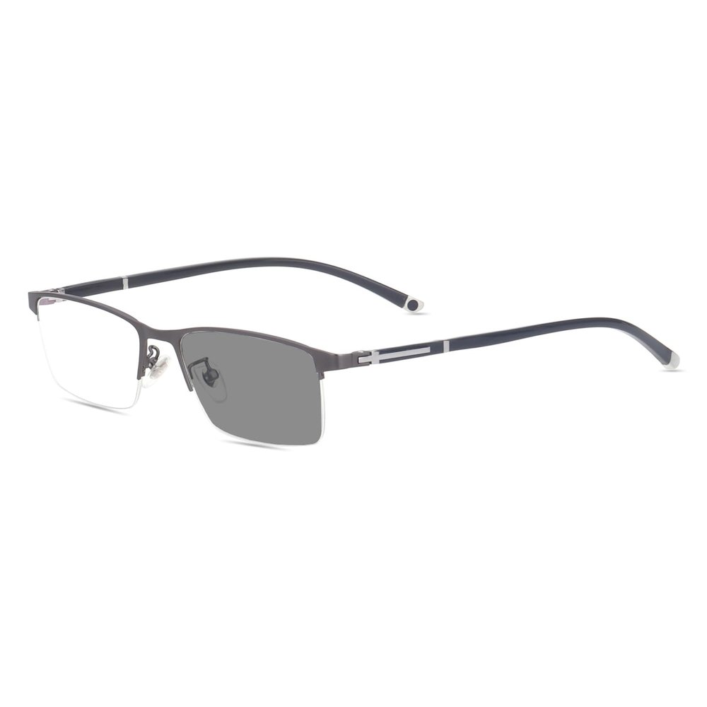 HELES Men's Business Metal & TR Half Rim Photochromic Grey Reading Glasses Single Vision Outdoor Sunglasses Readers UV400 -Gunmetal||Plano Lens(0.00)