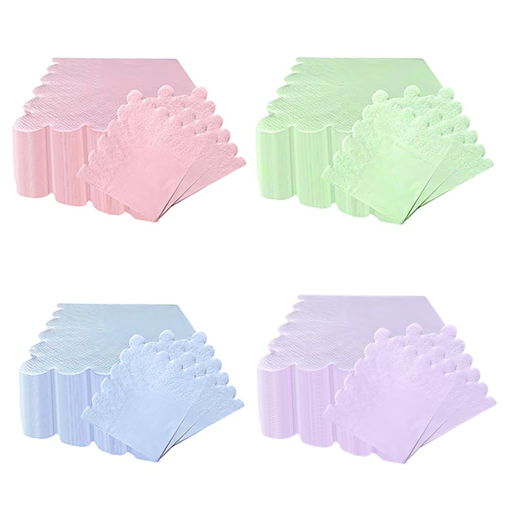 100pcs Pastel Rainbow Cocktail Napkin 2 Ply 5 x 5 Inch Paper Scallop Fan-Shaped Soft Paper Rainbow Napkin for Wedding Birthday Party Bridal Anniversary Baby Shower Supplies Table Decor