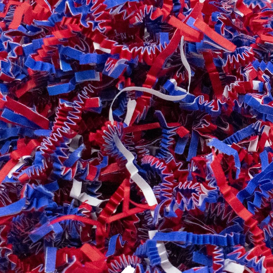 Stephanie Imports Made In USA 3-Ply Crinkle Cut Shredded Paper 2 lbs (Red, White & Blue Patriotic Blend)
