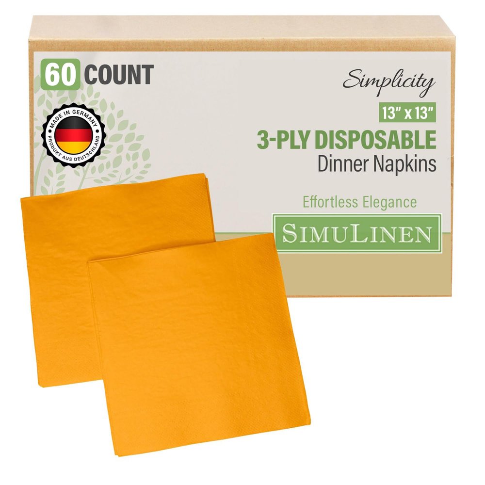 SimuLinen Bright Orange Disposable Paper Napkins, 3-Ply, 13in x 13in - 30 Pack - Simplicity Collection, Perfect for Birthday or Dessert Parties