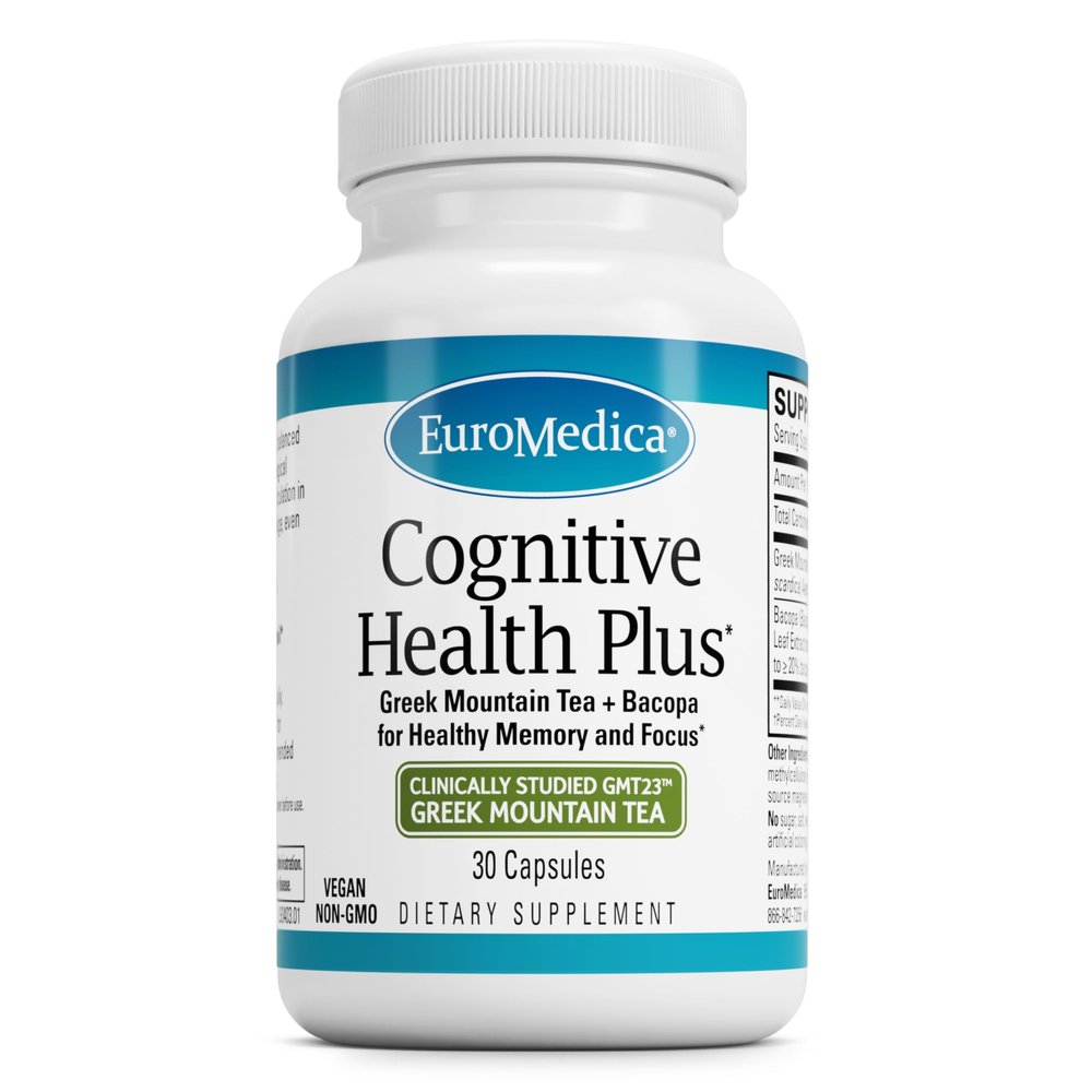 EuroMedica Cognitive Health Plus - Healthy Brain Supplement to Support Focus & Memory - Non-GMO & Vegan Supplement with Greek Mountain Tea & Botanicals - 30 Capsules (30 Servings)