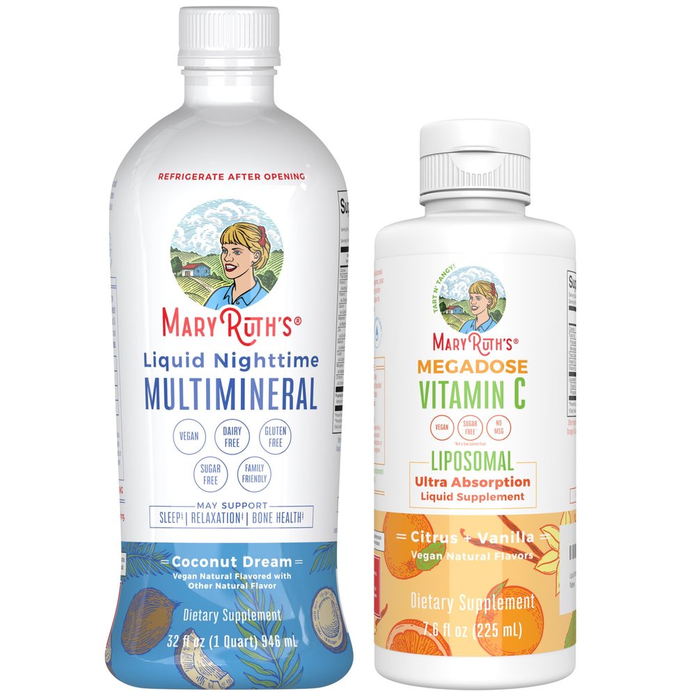 MaryRuths Nighttime Multimineral (Coconut) & Vitamin C Liposomal (Citrus & Vanilla) | Clean Label Project Verified | Supplement for Bedtime & Antioxidant | Vegan, Non-GMO, Gluten Free