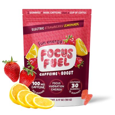 FocusFuel Energy Chews  Strawberry Lemonade Flavor (15 Servings)  100mg Caffeine + Alpha GPC + L-Theanine + B12, Magnesium  Boost Focus & Energy  No Crash or Jitters