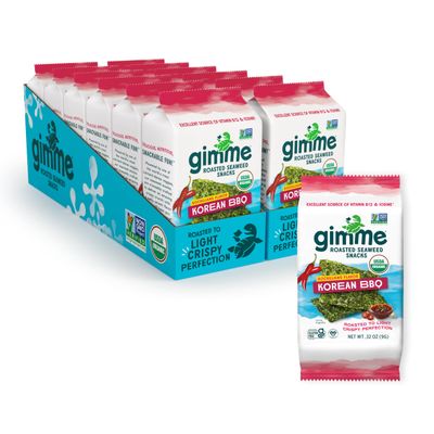 Gimme Seaweed Organic Premium Roasted Seaweed Snacks, Korean BBQ, 12 Count Sharing Size, Keto, Vegan, Gluten-Free, Great Source of Omega3s and Iodine, Healthy On-The-Go Snack for Kids and Adults
