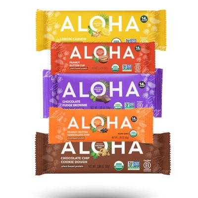 Aloha Protein Bars Organic Plant Based Protein Bars | Lemon Cashew, Peanut Butter Chocolate Chip, Peanut Butter Cup, Chocolate Chip Cookie Dough, Chocolate Fudge Brownie | 1.98-Ounce Bars (Pack of 12) | Low Sugar, Gluten-Free bundled by OMNICOAST GOO