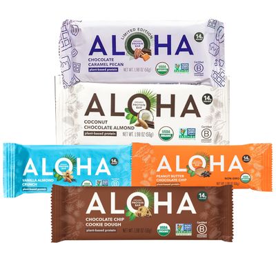 Aloha Protein Bars Organic Plant Based Protein Bars | 5 Flavors | Chocolate Caramel Pecan, Coconut Chocolate Almond, Vanilla Almond Crunch, PB Choco Chip, Choco Chip Cookie Dough| 1.98-Ounce Bars (Pack of 12) | Low Sugar, Gluten-Free bundled by OMNIC
