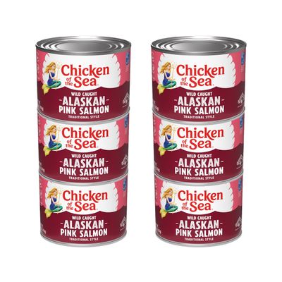 Chicken of the Sea Traditional Style Alaskan Pink Canned Salmon, 64 Ounce Cans, 6-Count  High Protein Lean Wild Caught Salmon  Food Service Size Wild Salmon for Burgers, Pasta, & More