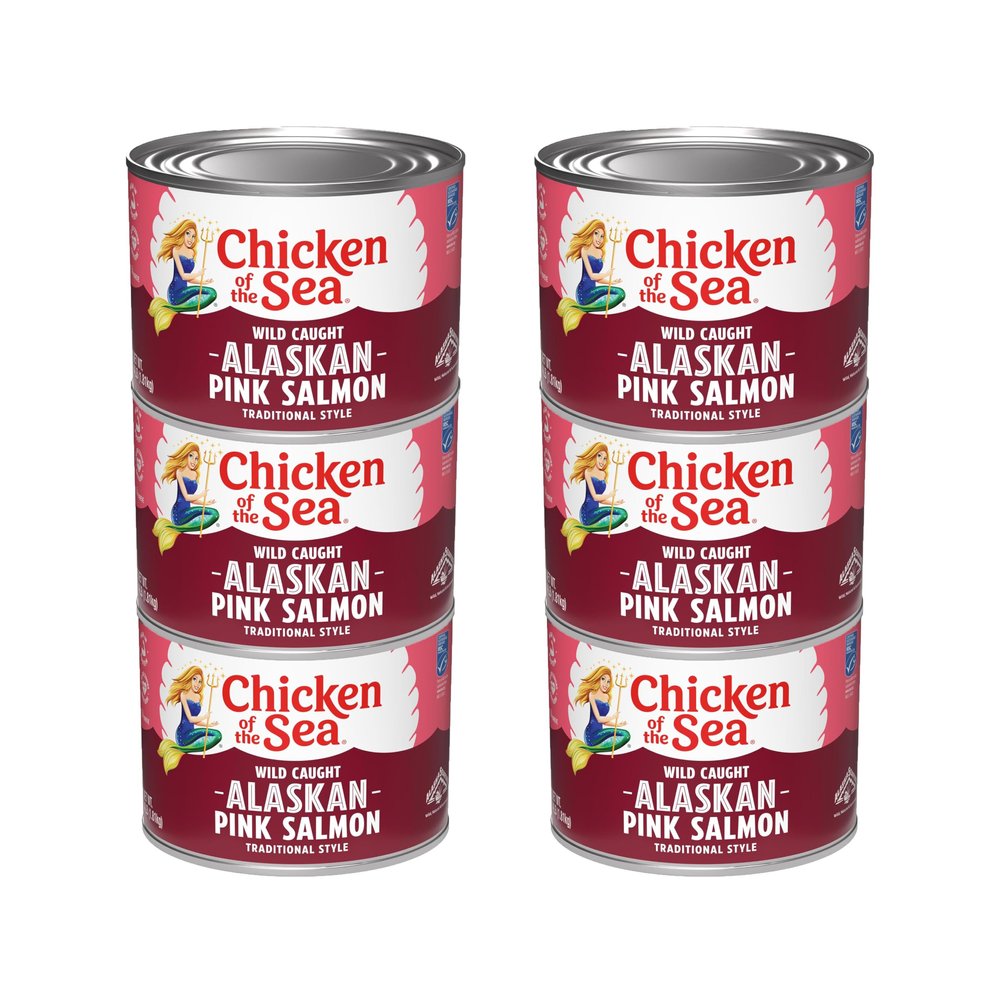 Chicken of the Sea Traditional Style Alaskan Pink Canned Salmon, 64 Ounce Cans, 6-Count  High Protein Lean Wild Caught Salmon  Food Service Size Wild Salmon for Burgers, Pasta, & More