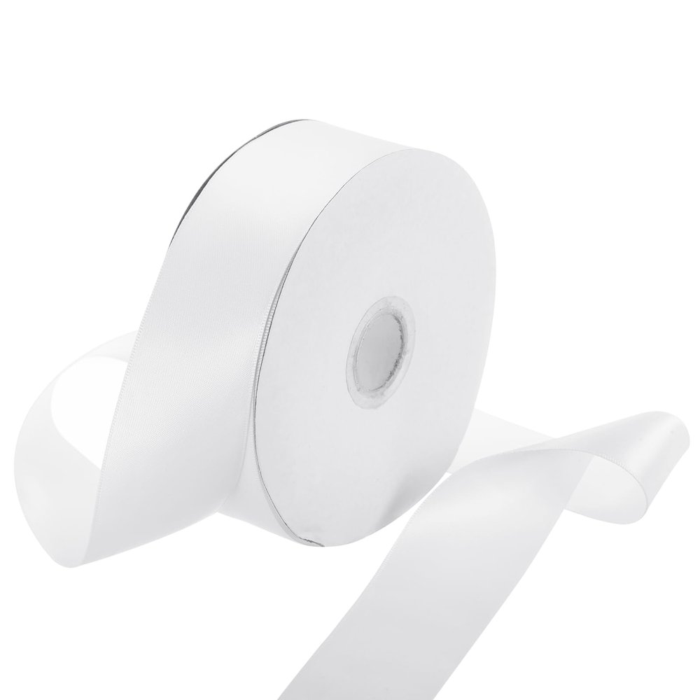 Rebower 1 1/2 Inch 50 Yard Satin Ribbon Thick Double Face Grosgrain Silk Ribbon, [for Gift Wrapping, Hair Bows, Wedding, Cake, Flower] - White