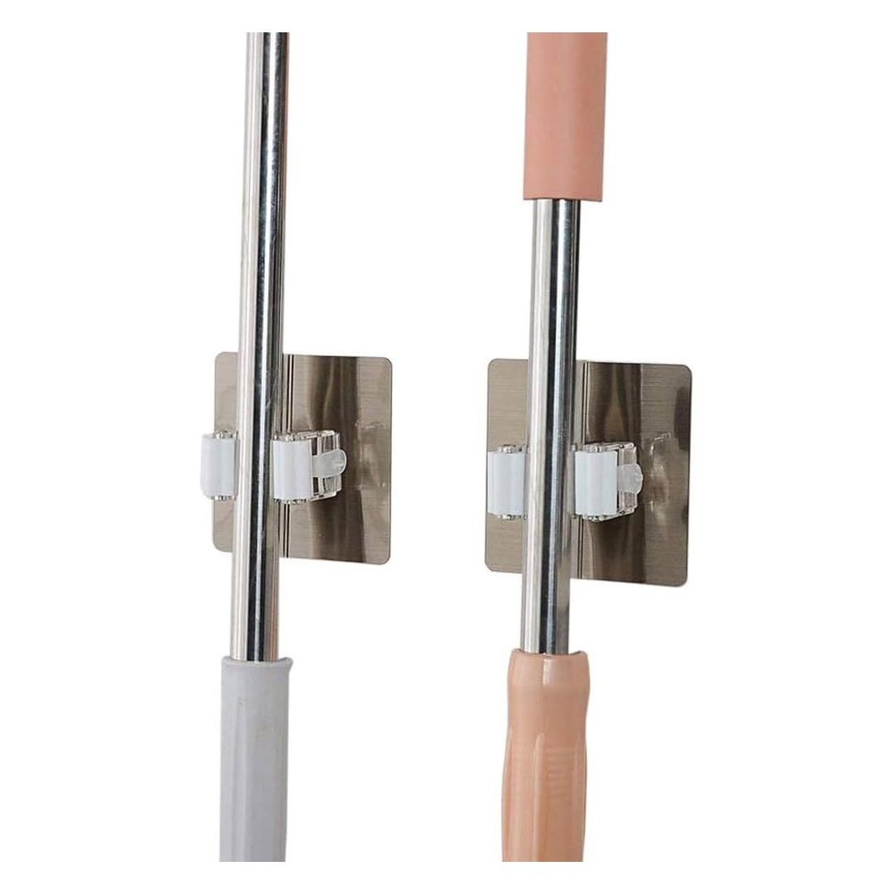 BUUEERR Pack of 2 Mop Holders Self-Adhesive Sticker Broom Gripper for Wall-Mounted Cleaning Tools Organizer