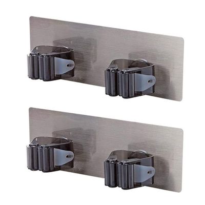 BUUEERR Pack of 2 Mop Holders Self-Adhesive Sticker Broom Gripper for Wall-Mounted Cleaning Tools Organizer