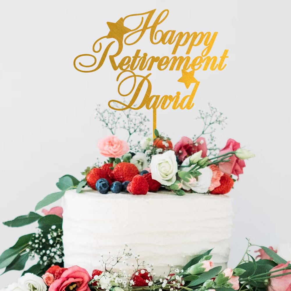 Personalized Happy Retirement Cake Topper, Custom Retirement Cake Topper for a Man Woman, Retirement Cake Decorations, Custom Any Name Retirement Party Cake Decoration, Cake Ideas Picture