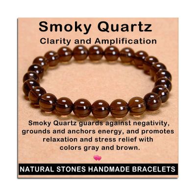 AD Beads Handmade Gemstone Stretch Elastic Bracelet Crystal Healing Reiki Nature's Beauty and Spiritual Essence Unisex (8mm, Smoky Quartz (Clarity and Amplification))
