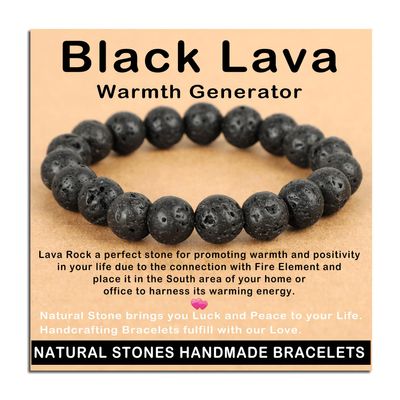 AD Beads Handmade Gemstone Stretch Elastic Bracelet Crystal Healing Reiki Nature's Beauty and Spiritual Essence Unisex (10mm, Black Lava (Warmth Generator))