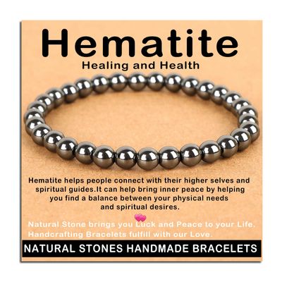 AD Beads Handmade Gemstone Stretch Elastic Bracelet Crystal Healing Reiki Nature's Beauty and Spiritual Essence Unisex (6mm, Hematite (Healing and Health))