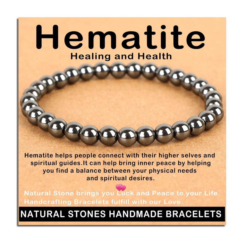 AD Beads Handmade Gemstone Stretch Elastic Bracelet Crystal Healing Reiki Nature's Beauty and Spiritual Essence Unisex (6mm, Hematite (Healing and Health))