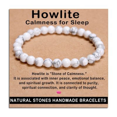 AD Beads Handmade Gemstone Stretch Elastic Bracelet Crystal Healing Reiki Nature's Beauty and Spiritual Essence Unisex (6mm, Howlite (Calmness for Sleep))