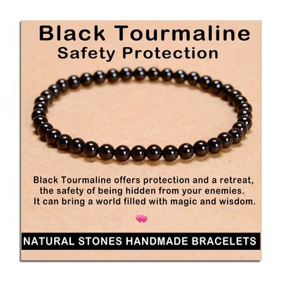 AD Beads Handmade Gemstone Stretch Elastic Bracelet Crystal Healing Reiki Nature's Beauty and Spiritual Essence Unisex (4mm, Black Tourmaline (Best protection))