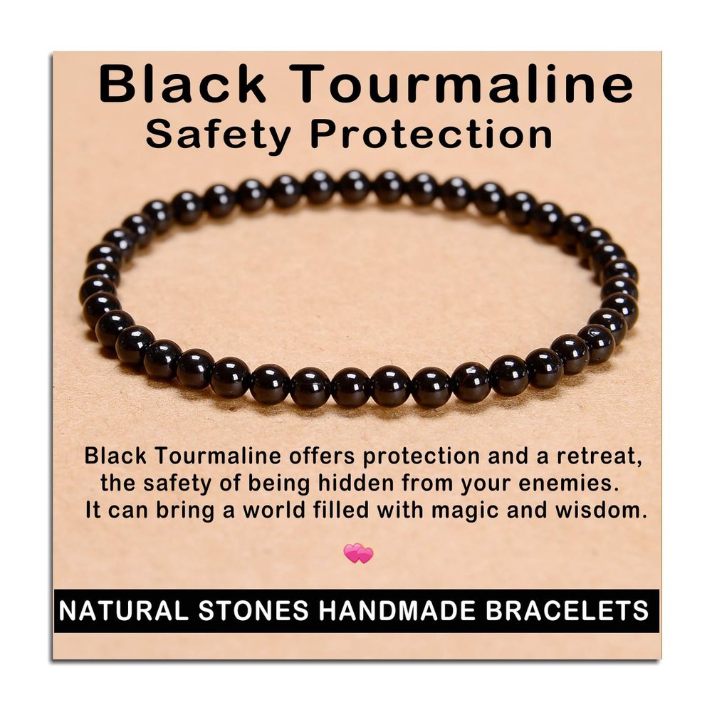 AD Beads Handmade Gemstone Stretch Elastic Bracelet Crystal Healing Reiki Nature's Beauty and Spiritual Essence Unisex (4mm, Black Tourmaline (Best protection))