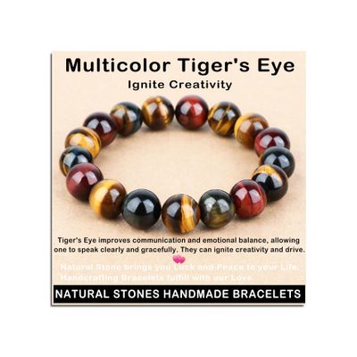 AD Beads Handmade Gemstone Stretch Elastic Bracelet Crystal Healing Reiki Nature's Beauty and Spiritual Essence Unisex (12mm, Multicolor Tiger's Eye (Ignite Creativity))