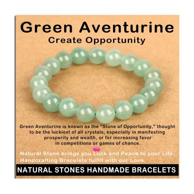 AD Beads Handmade Gemstone Stretch Elastic Bracelet Crystal Healing Reiki Nature's Beauty and Spiritual Essence Unisex (10mm, Green Aventurine (Opportunity))