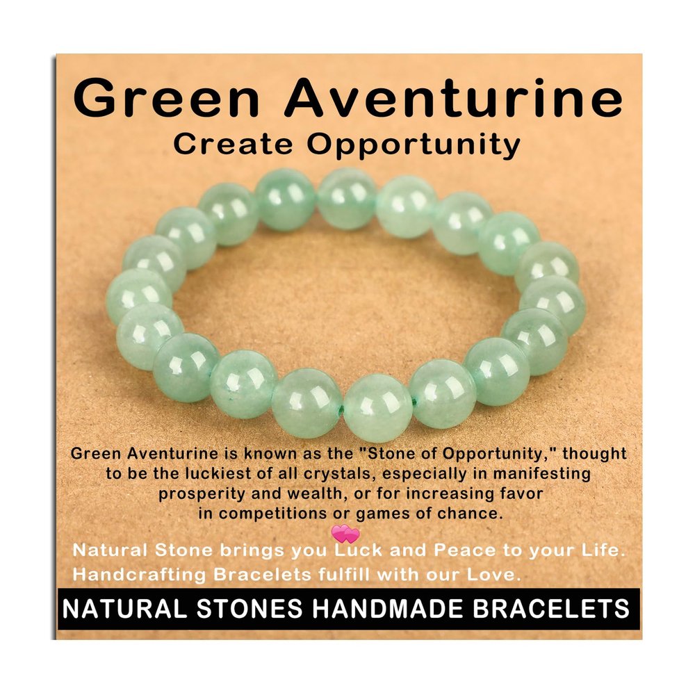 AD Beads Handmade Gemstone Stretch Elastic Bracelet Crystal Healing Reiki Nature's Beauty and Spiritual Essence Unisex (10mm, Green Aventurine (Opportunity))
