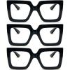 REAVEE 3 Pack Oversized Reading Glasses for Women Large Frame Extra Wide, Blue Light Blocking Readers Stylish Square Thick Eyewear,Black, 1.25 view 1
