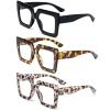 REAVEE 3 Pack Oversized Reading Glasses for Women Large Frame Extra Wide, Blue Light Blocking Readers Stylish Square Thick Eyewear,Black+Leopard+Grey Leopard, 2.75 view 2