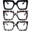 REAVEE 3 Pack Oversized Reading Glasses for Women Large Frame Extra Wide, Blue Light Blocking Readers Stylish Square Thick Eyewear,Black+Black Leopard+Clear Leopard, 3.5 view 1