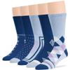7BIGSTARS KINGDOM Men's Diabetic Novelty Non-Binding Crew Socks - 5 Pack Big Tall - Argyle, Dot, Geometric Pattern - Sock Size 13-15 Shoe Size 12-15 XL Denim Blue, Light Blue view 1