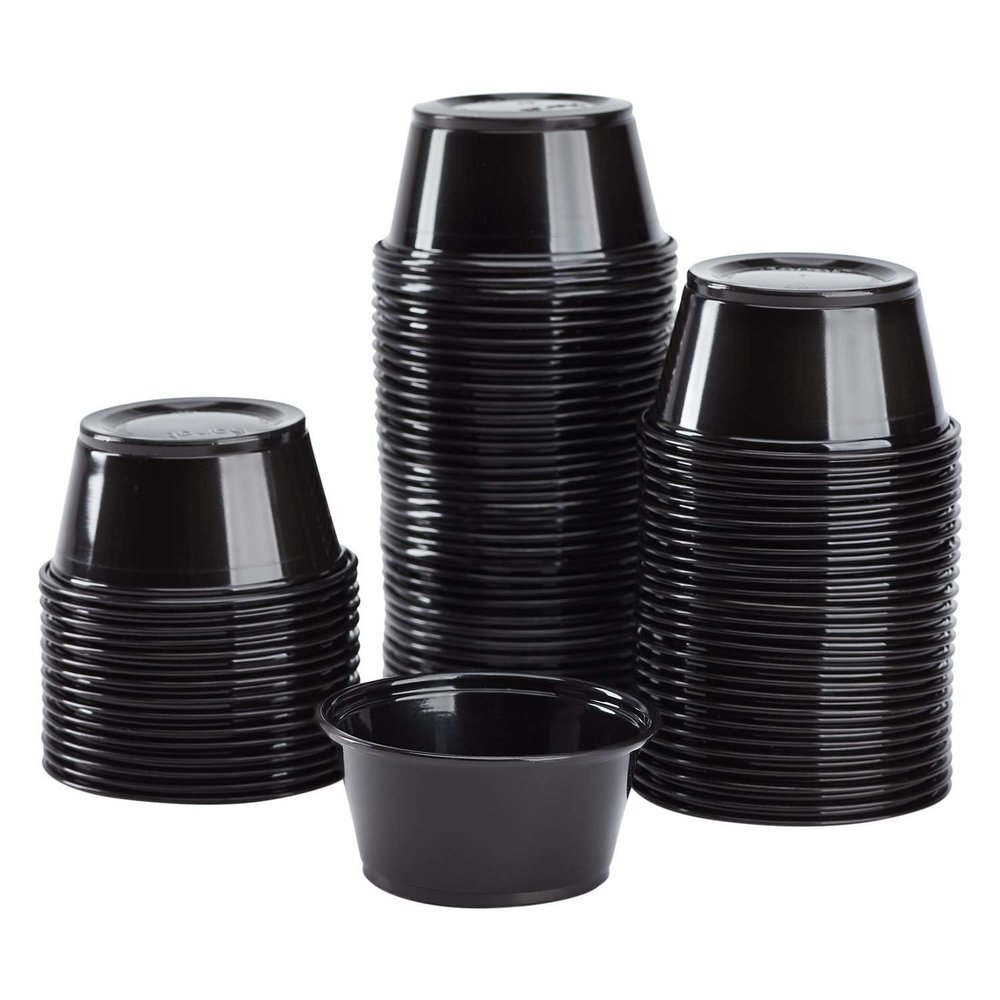 FAMASTON 50 Pack 4oz Portion Cups plastic containers disposable small tiny dipping shot Black food serving sauce 4 ounce oz mini bowls individual dessert jello snack souffle salsa dip jars party