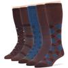 7BIGSTARS KINGDOM Men's Diabetic Fashion Non-Binding Cotton Dress Mid Calf Socks - 5 Pack Big Tall - Geometric, Argyle, Stripe - Sock Size 13-15 Shoe Size 12-15 XL Brown, Denim Blue view 1