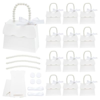 BENECREAT 16 Sets White Wedding Favors Box DIY Set, Kraft Paper Box with Pearl Handle, Ribbons, Stickers, Gift Boxes for Birthday, Party Favor, Boutique, Wedding and Anniversary