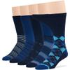 7BigStars Kingdom Men's Diabetic Loose Dress Fashion Crew Socks - 5 Pack Big Tall - Argyle, Stripe, Geometric Pattern - Sock Size 13-15 Shoe Size 12-15 XL Navy Blue, Denim Blue view 1