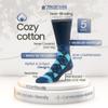 7BigStars Kingdom Men's Diabetic Loose Dress Fashion Crew Socks - 5 Pack Big Tall - Argyle, Stripe, Geometric Pattern - Sock Size 13-15 Shoe Size 12-15 XL Navy Blue, Denim Blue view 3