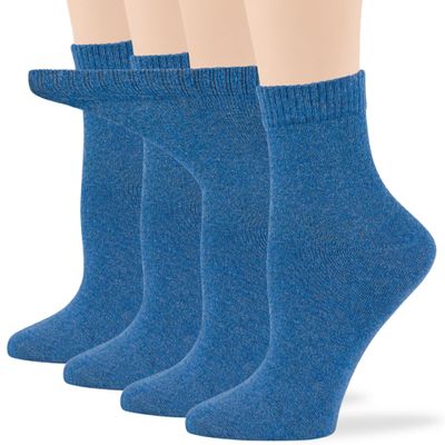 7BIGSTARS KINGDOM Women's Cotton Diabetic Quarter Non-Binding Extra Wide - 4 Pack Large - Solid Seamless - Sock Size 10-12 Shoe Size 8-12 L Denim Blue