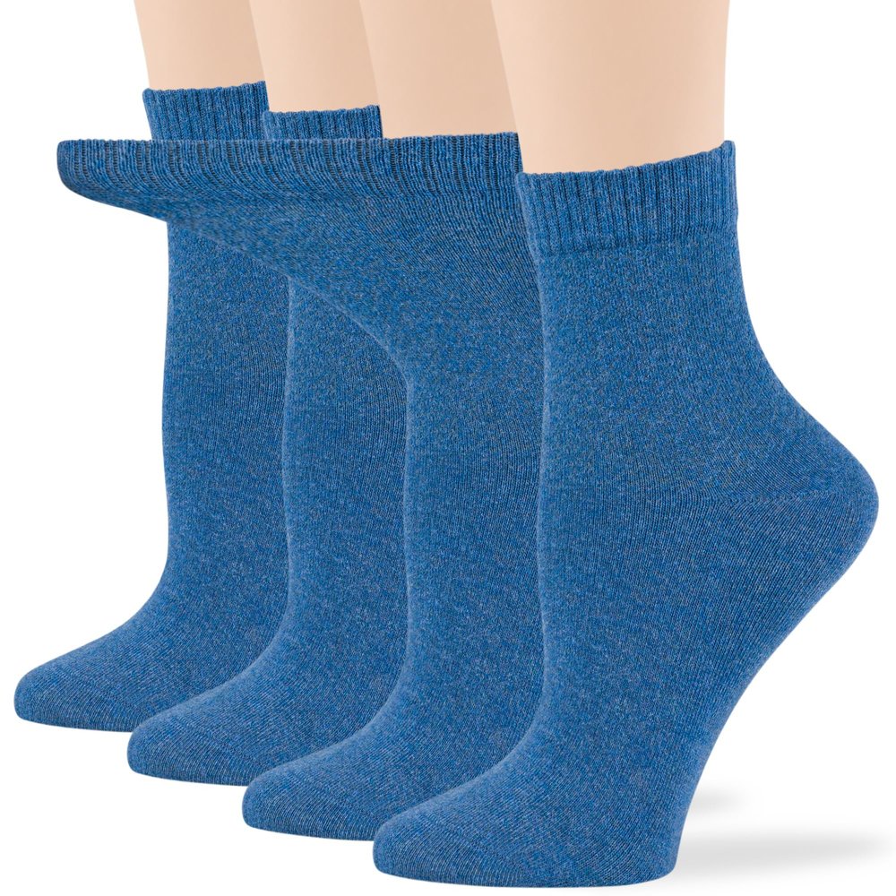 7BIGSTARS KINGDOM Women's Cotton Diabetic Quarter Non-Binding Extra Wide - 4 Pack Large - Solid Seamless - Sock Size 10-12 Shoe Size 8-12 L Denim Blue