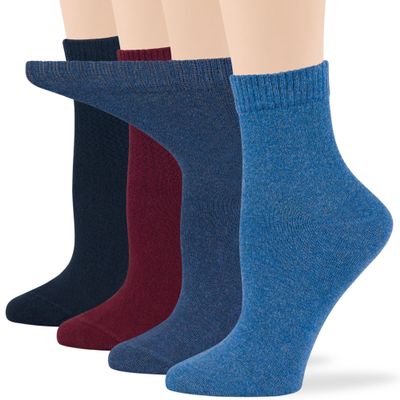 7BIGSTARS KINGDOM Women's Cotton Diabetic Quarter Non-Binding Loose Fit - 4 Pack Medium-Extra Wide - Sock Size 9-11 Shoe Size 5-9 M Dark Navy, Burgundy, Light Navy, Denim Blue