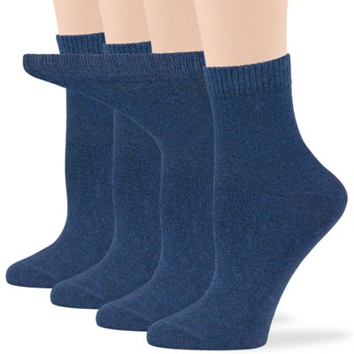 7BIGSTARS KINGDOM Women's Cotton Diabetic Quarter Non-Binding Extra Wide - 4 Pack Large - Solid Seamless - Sock Size 10-12 Shoe Size 8-12 L Light Navy