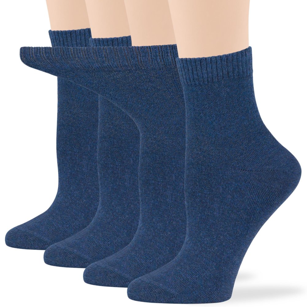 7BIGSTARS KINGDOM Women's Cotton Diabetic Quarter Non-Binding Loose Fit - 4 Pack Medium - Solid Lightweight - Sock Size 9-11 Shoe Size 5-9 M Light Navy
