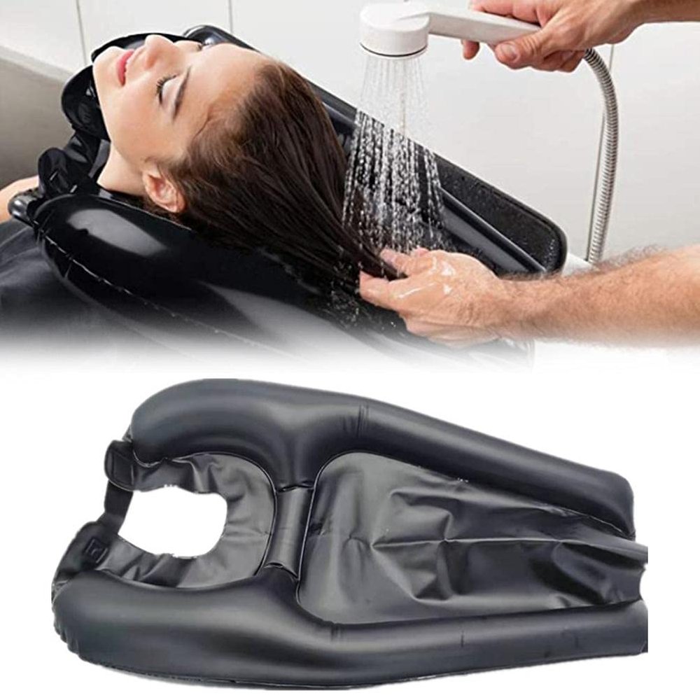 NOENNULL Inflatable Shampoo Basin - Portable Shampoo Bowl, Inflatable Hair Washing Basin for Bedridden, Hair Washing Tray for Sink at Home for Handicapped, Pregnant, Seniors (Black)