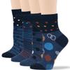 7BIGSTARS KINGDOM Women's Cotton Diabetic Quarter Patterned Fashion Socks - 4 Pack Large-Loose- Polka Dot, Stripe - Sock Size 10-12 Shoe Size 8-12 L Dark Navy, Indigo Blue, Orange view 1