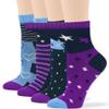 7BigStars Women Viscose from Bamboo Diabetic Socks - 4 Pack Seamless Quarter Length, Extra Wide Fit, Fun Star Dot Stripe Heart Patterns for Sensitive Feet, Soft Breathable Fashion Comfort view 1